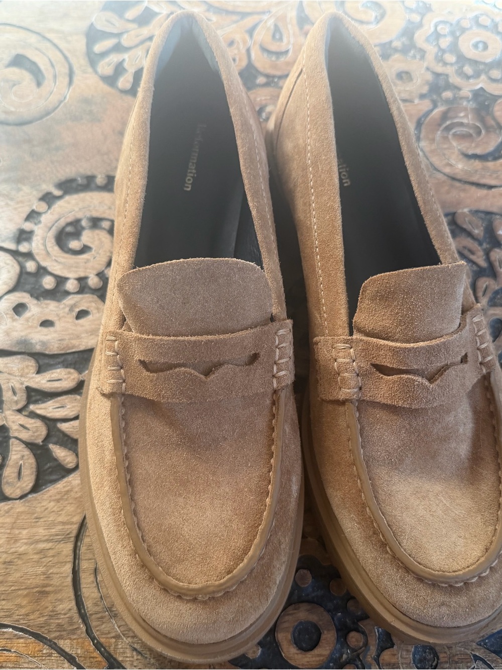 Reformation Tan Suede Penny Loafers